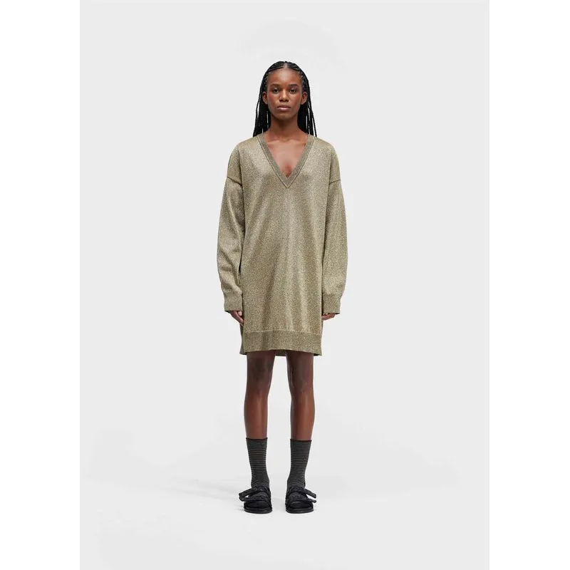 Vestido curto tricot dourado - dourado - M
