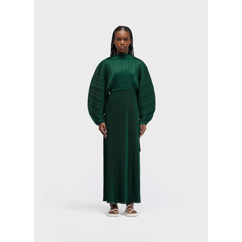 Vestido raglan duo longo plisse - verde - G