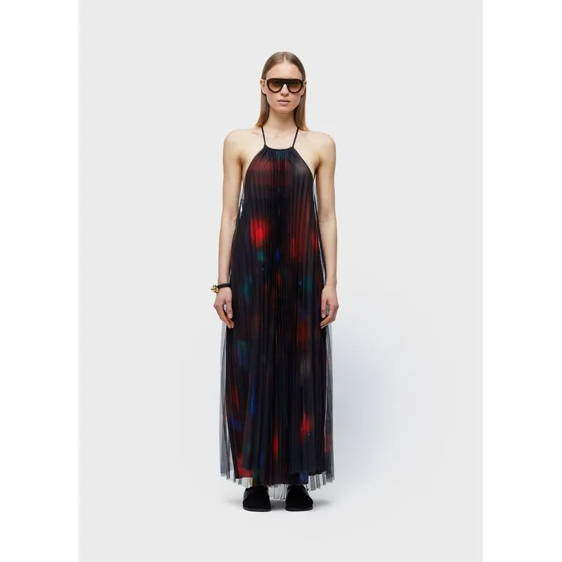 Vestido longo tule plissado rose blur - preto - P