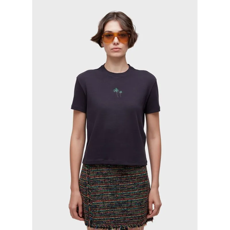 T-shirt bordado coqueiros color T-shirt fem bordado coqueiros color - preto - M