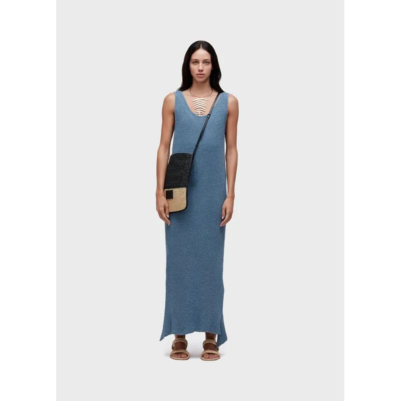 Vestido regata tricot rede - azul - M