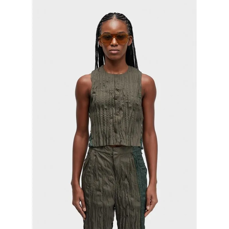Blusa sleeveless wrinkled tricoline satin Blusa sleeveless winkle tricoline satin - verde - M
