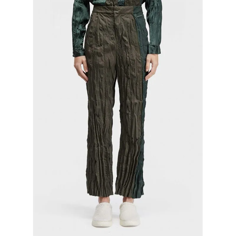 Calça wrinkled satin + tricoline Calca wrinkled satin + tricoline - verde - G