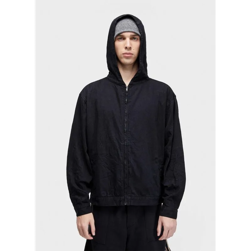 Casaco capuz twill wrinkled - preto - P