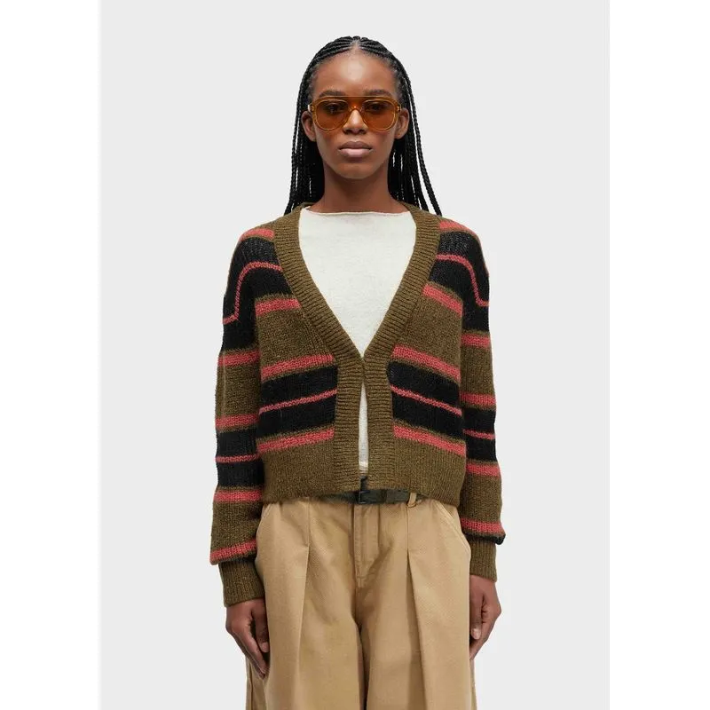 Cardigan tricot listrado Cardigan fem tricot listrado - marrom - M