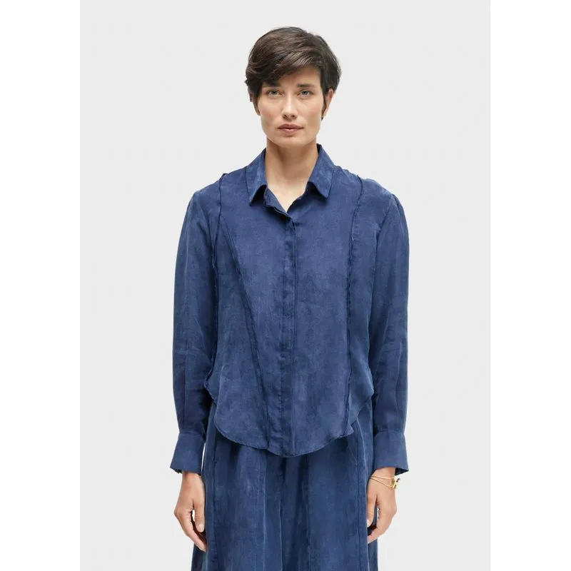 Camisa recortes cupro - azul marinho - M