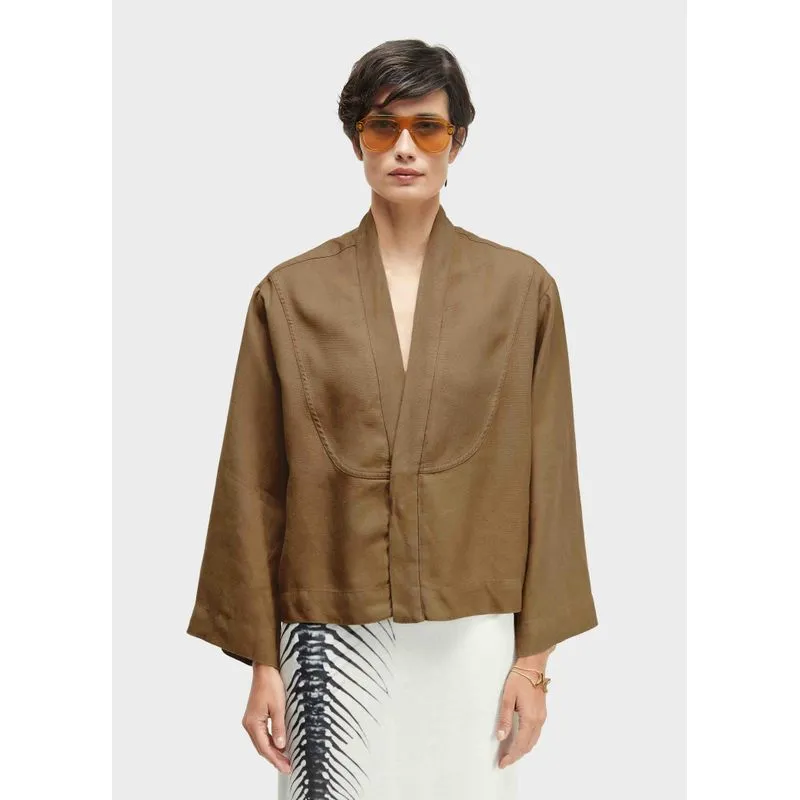 Kimono pespontos linen - marrom - UN