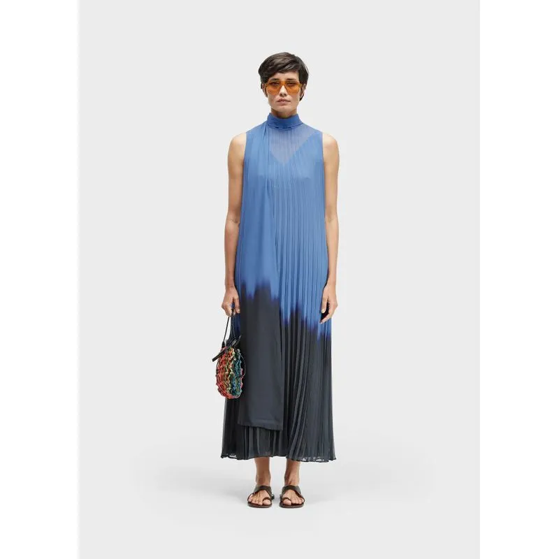Vestido gola plissado blurred blue - azul - P
