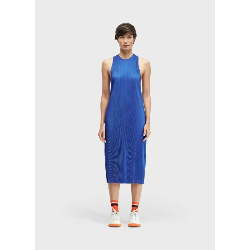 Vestido midi plisse torcido - azul - M