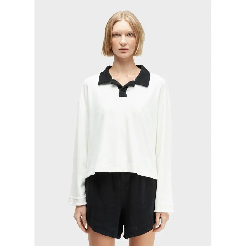 Blusa polo atoalhado bicolor Blusa polo ml fem atoalhado bicolor - off white - M