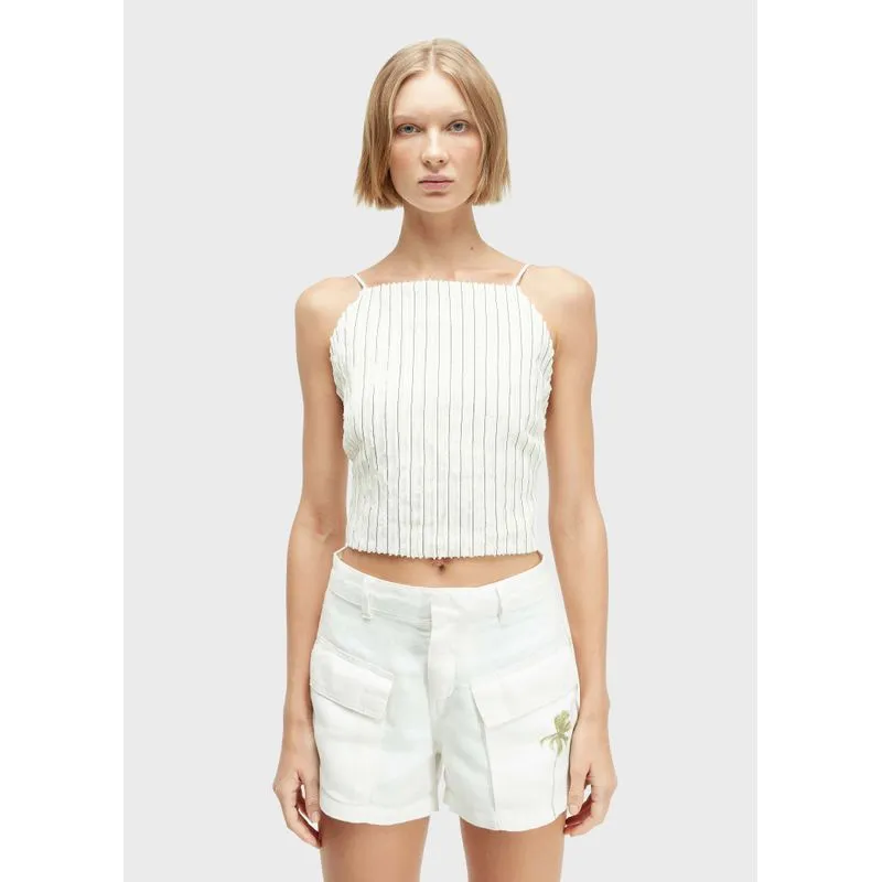 Blusa tiras smoking linen - off white - M