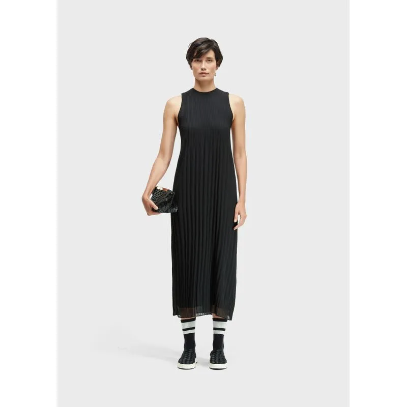 Vestido acinturado torcido plissado - preto - M