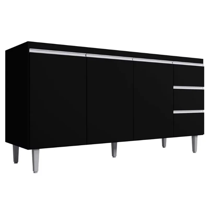 Balcão Gabinete Cozinha Andreia 3 Portas 150cm S-t Ajl Preto