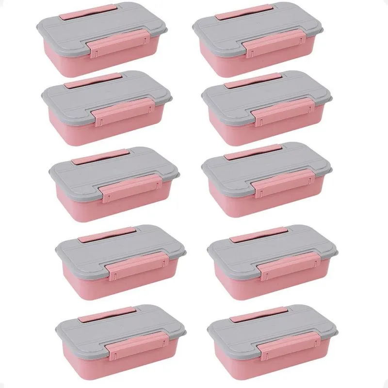 Kit 10 Marmita E Pote 2 Em 1 Rosa Com Travas Laterais 780Ml