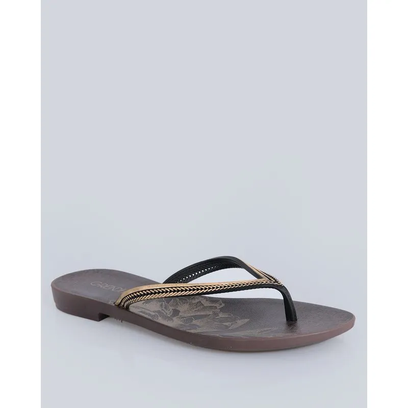 Chinelo Grendha Feminino Detalhe Dourado Floral Preto 37