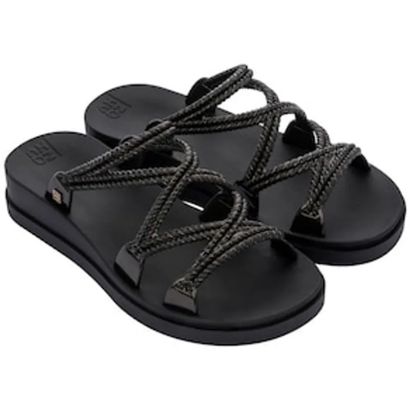 Sandália Slide Feminina Zaxy Tramas - Preta