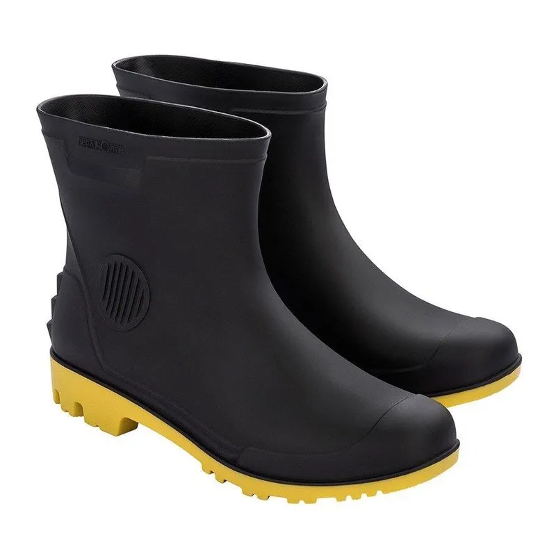 Bota Pega Forte Preta Solado Amarelo Cano Curto
