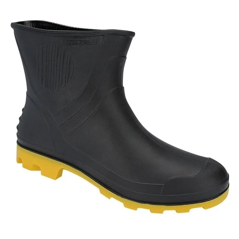 Bota Pega Forte Preta Solado Amarelo Cano Curto