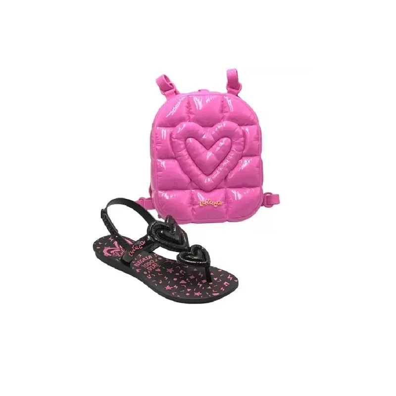 Sandalia Menina Luluca Bubble Bag Preto/Rosa 22744