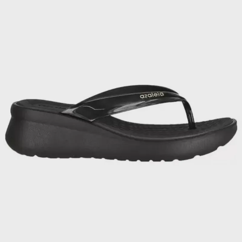 Tamanco Azaléia Salto Anabela Médio Soft Light Metalizado Preto