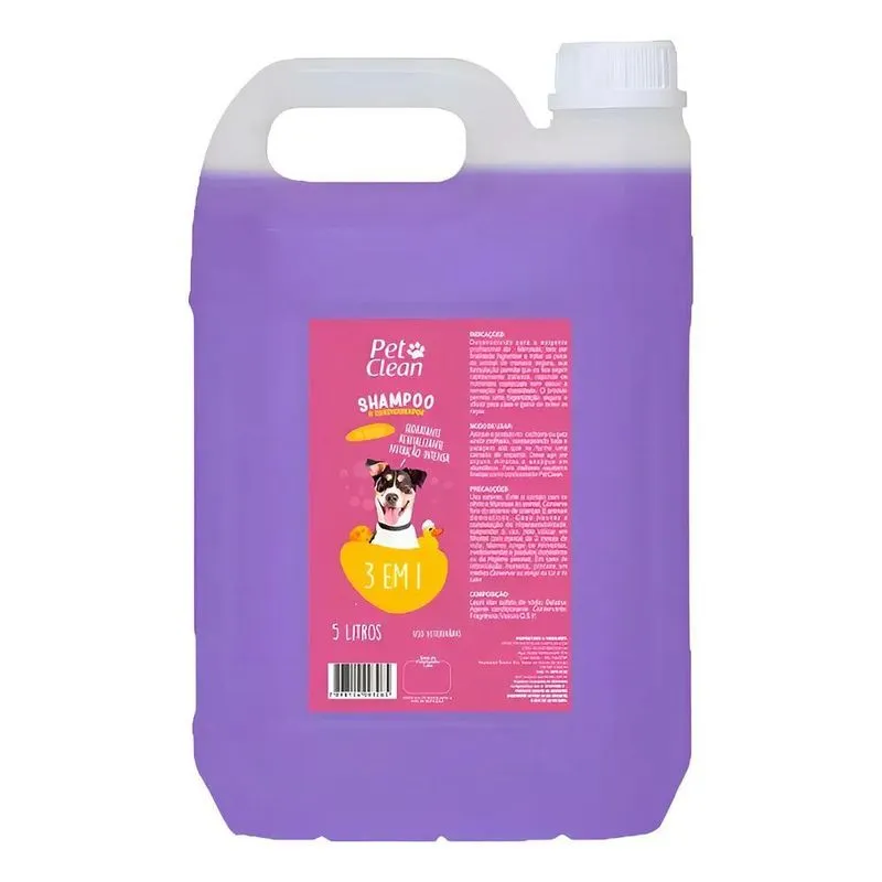 3x Shampoo 3 Em 1 Para Cães Gatos Banho Tosa Pet Clean 5 Lit