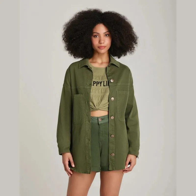 Jaqueta Feminina Enfim Shirt Jacket Oversized Em Sarja