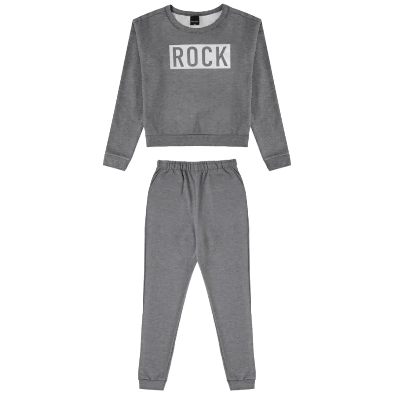 Conjunto Malwee Teen Juvenil Menina Moletom Flanelado Estampado Rock 10/18 - 1000091638-MESCLA ESCURO-10