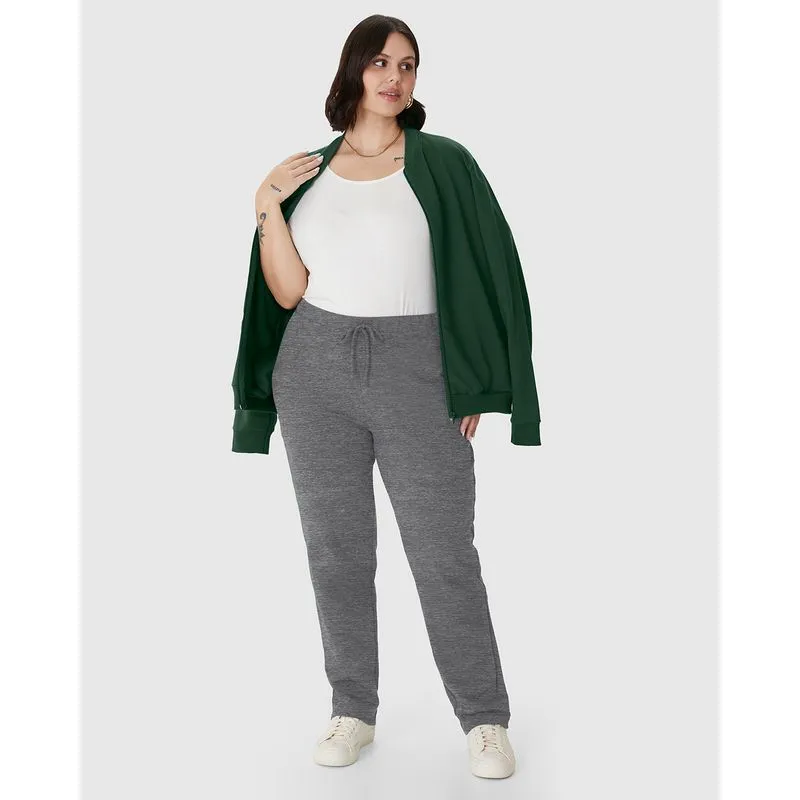 Calça Básica Feminina Plus Size Em Moletom Stretch Flanelado Cinza Escuro - G1