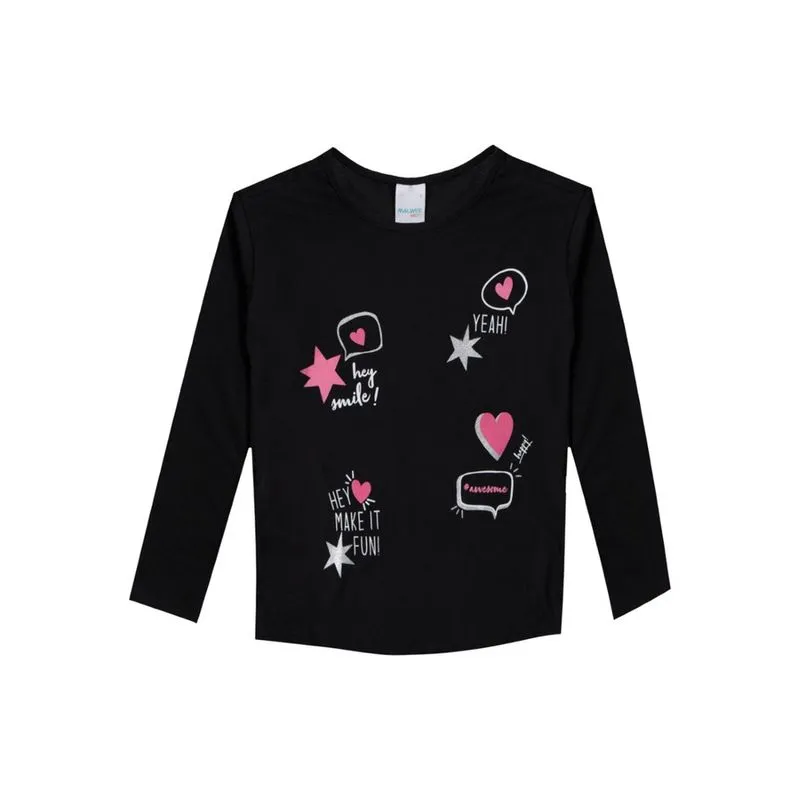 Blusa Manga Longa Feminina Preta Malwee Kids