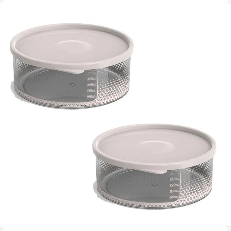 2 Pote Para Alimentos Transparente Redondo 370 Ml Com Tampa
