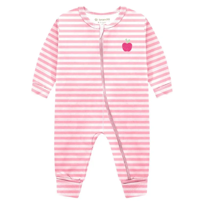 Macacão bebê menina com listras Brandili baby Rosa G