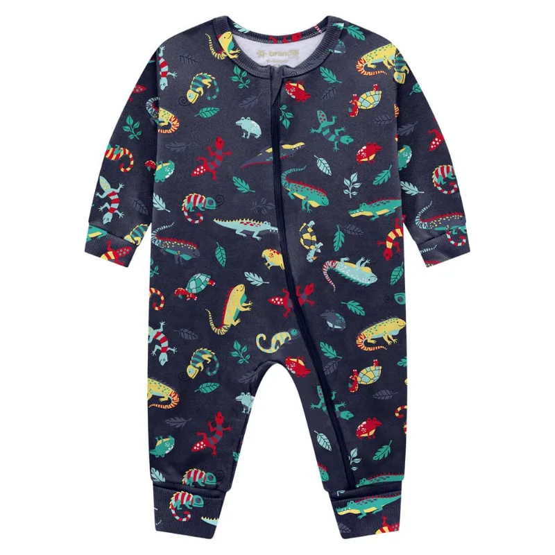 Macacão bebê menino animais Brandili baby Azul G