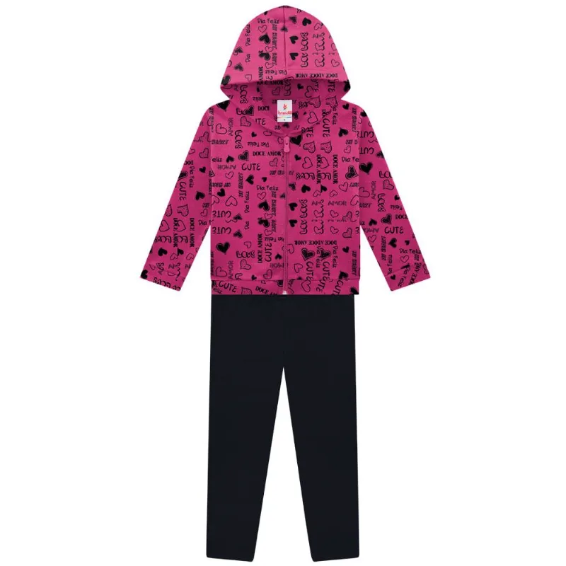 Conjunto infantil menina corações Brandili Rosa 10