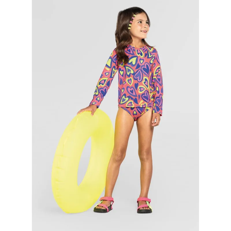 Blusa infantil menina corações em malha UV Brandili Laranja 6