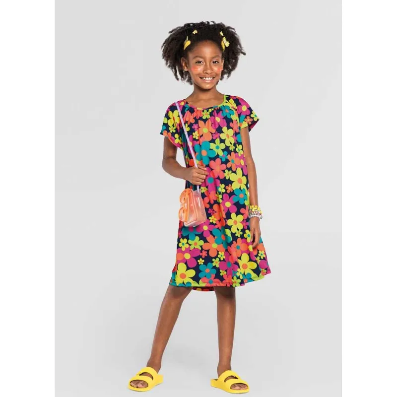 Saída de praia infantil menina de florzinhas Brandili Azul 12
