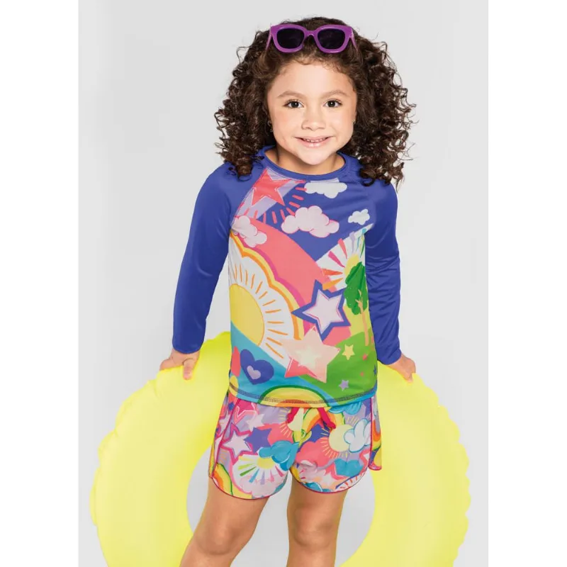 Blusa infantil menina colorida em malha UV Brandili Azul 4