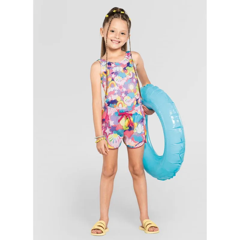 Shorts infantil menina de estrelas Brandili Rosa 2