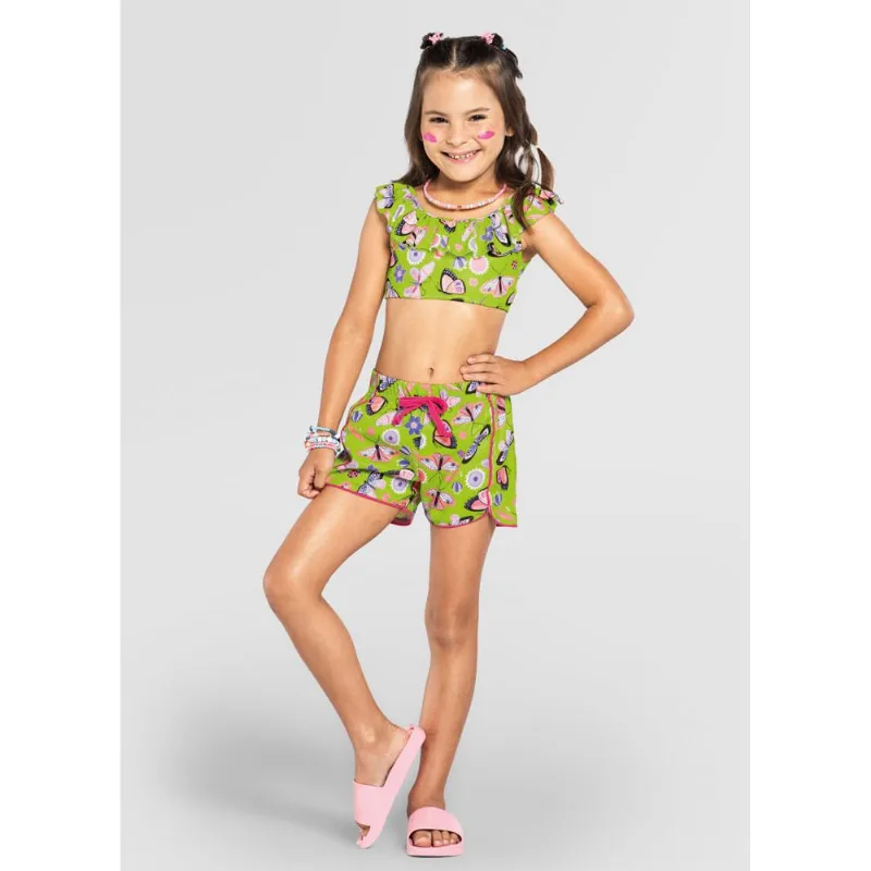 Shorts infantil menina de borboletas Brandili Verde 10