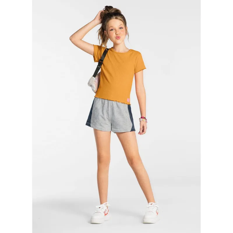 Blusa cropped canelada teen menina Young Class Laranja 12