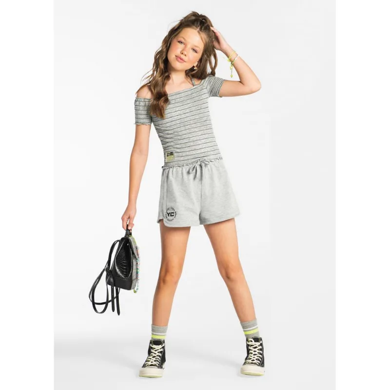 Shorts teen menina em moletinho Young Class Cinza 14
