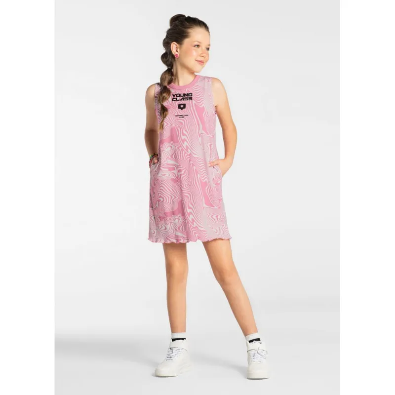 Vestido teen menina abstrato Young Class Rosa 14