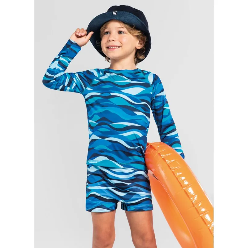 Sunga infantil menino de ondas em malha UV Brandili Azul 4