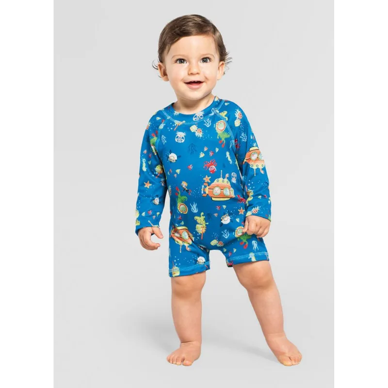 Macacão bebê menino submarino em malha UV Brandili Azul 2