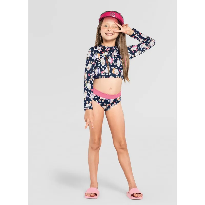 Biquíni infantil menina cachorrinhos em malha UV Brandili Azul 6
