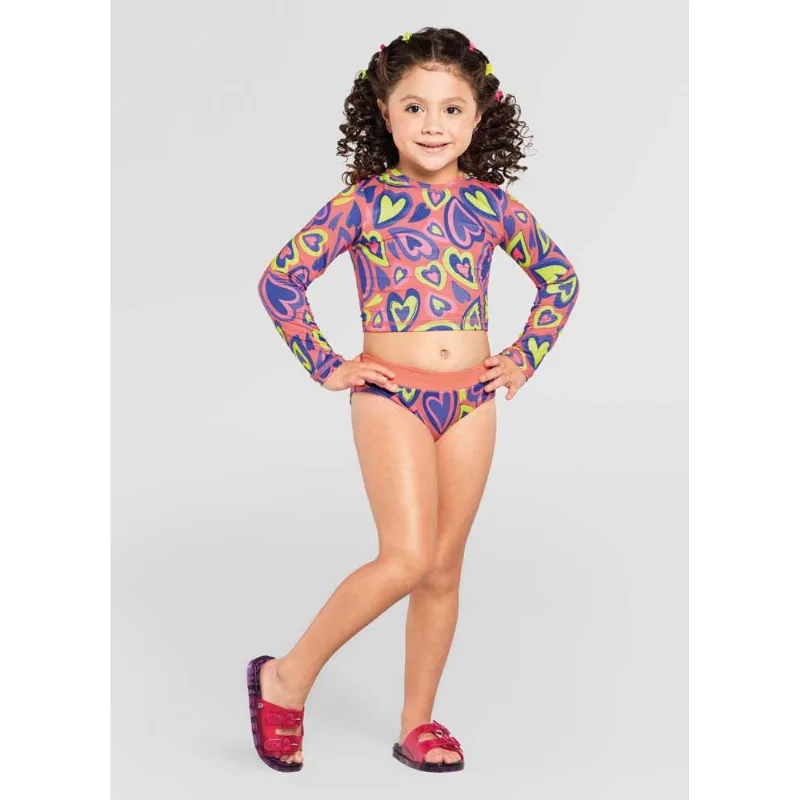Biquíni infantil menina corações em malha UV Brandili Laranja 2