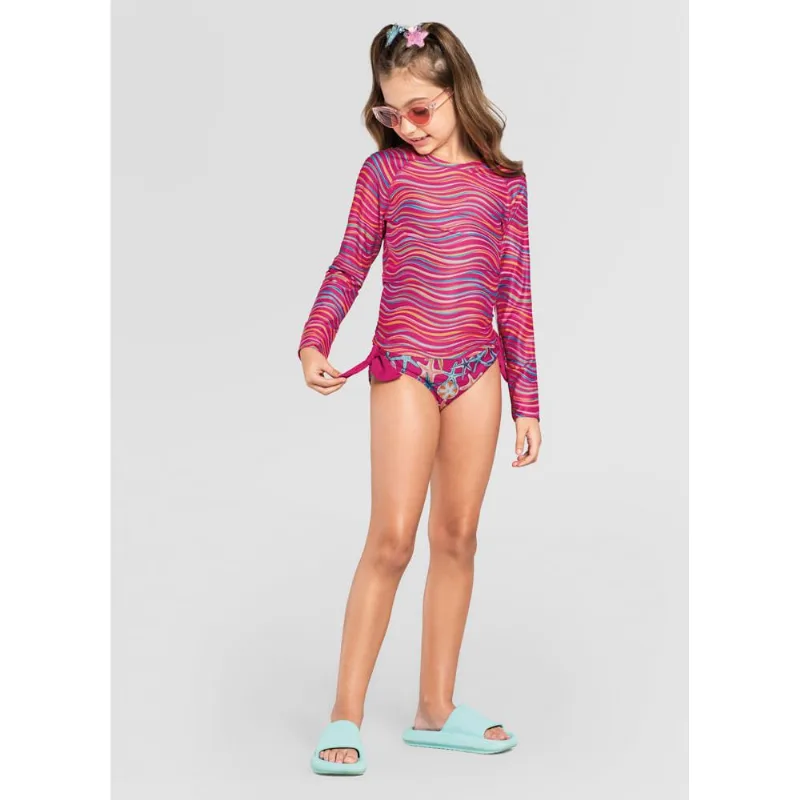 Biquíni infantil menina estrelas do mar em malha UV Brandili Rosa 12