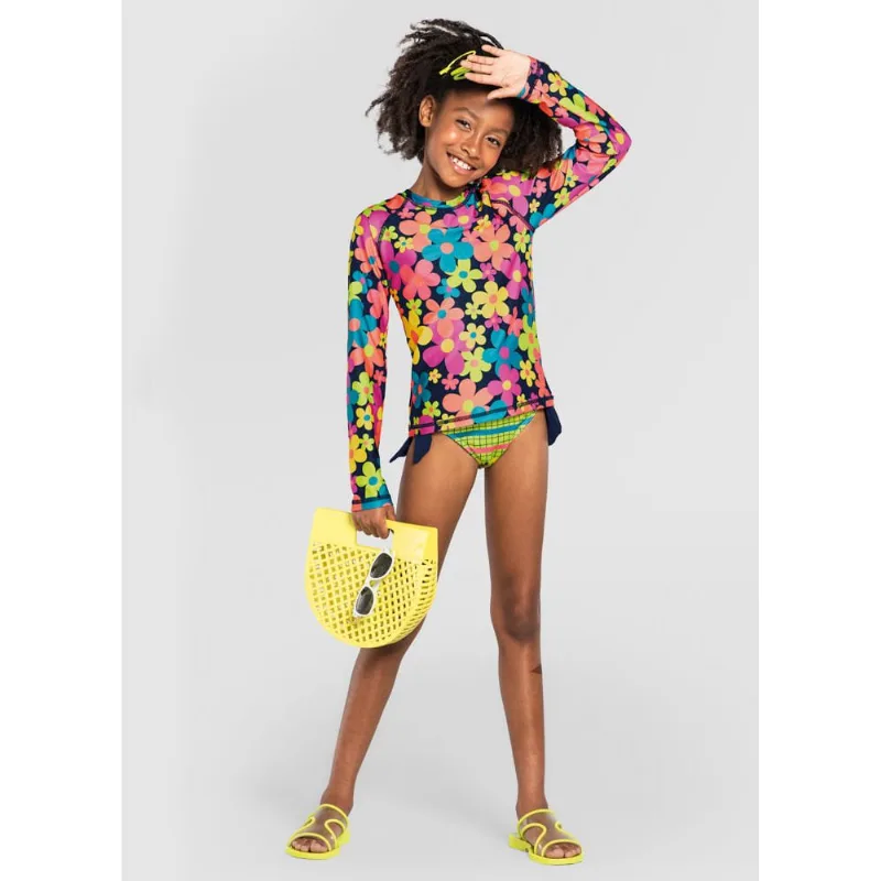 Biquíni infantil menina florzinhas em malha UV Brandili Azul 10