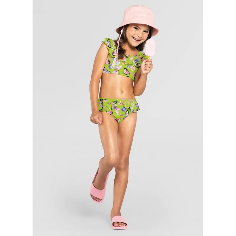 Biquíni infantil menina borboletas em malha UV Brandili Verde 4