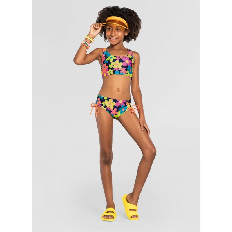 Biquíni infantil menina florzinhas em malha UV Brandili Azul 12