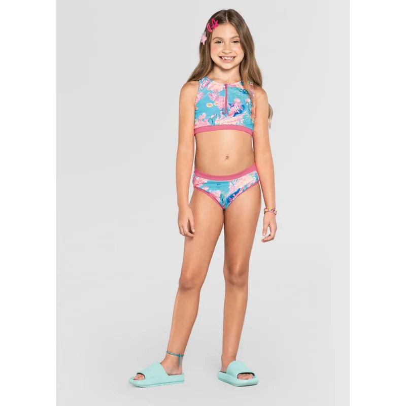 Biquíni infantil menina fundo do mar com malha UV Brandili Azul 8